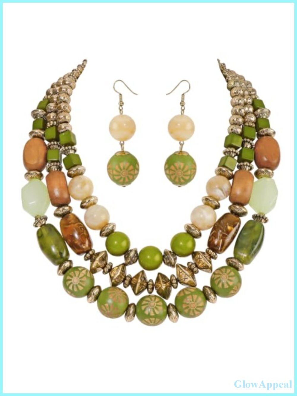 3 Layer Chunky Beaded Necklace Earrings Set Statement Collar Jewelry
